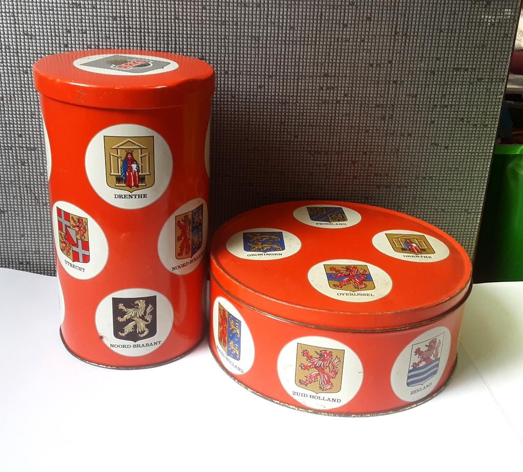 vintage koektrommel en biscuitbus van arks, Verzamelen, Blikken, Ophalen of Verzenden, Gebruikt, Koek(jes)