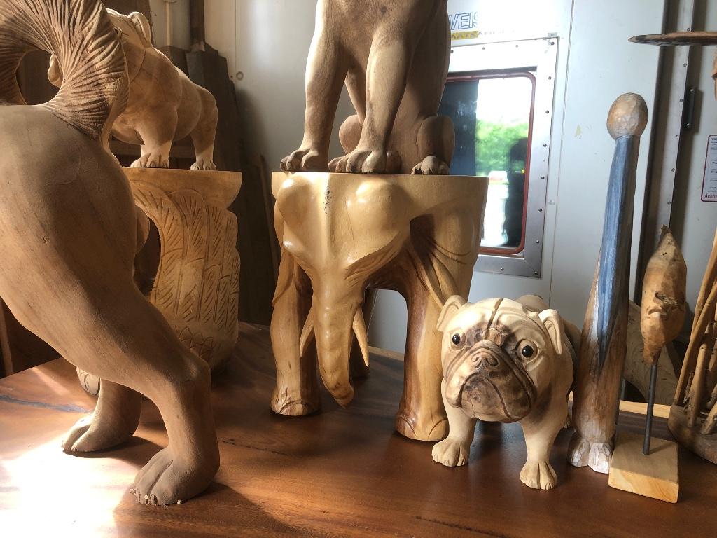 Houten beelden en krukjes teak suar boomstamtafel organisch, Ophalen, Nieuw, Hout