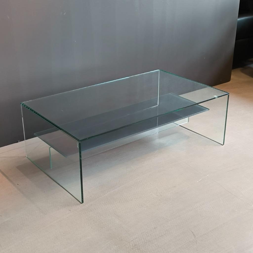 Salontafel Glas met Grijze plank, Ophalen, 100 tot 150 cm, Nieuw, 50 tot 100 cm