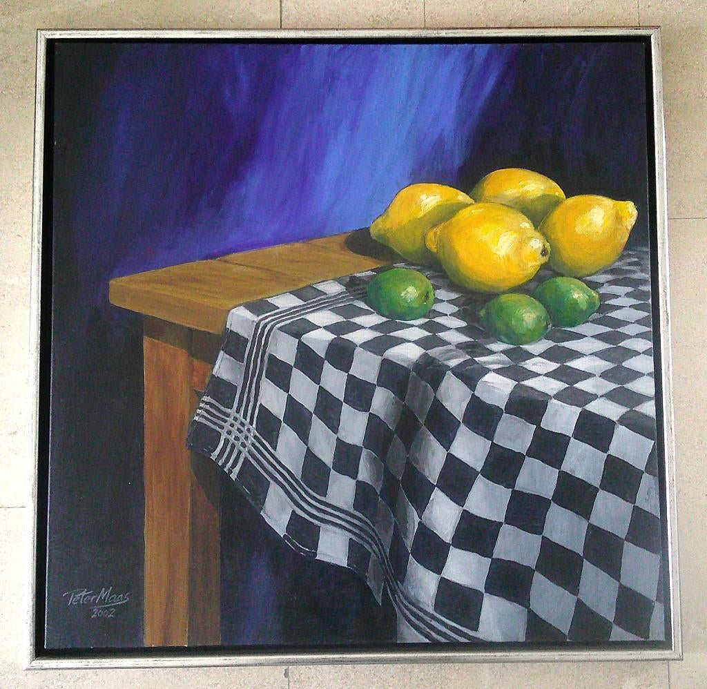 Stilleven citroenen op tafel 2002 - Peter Maas (geb. 1954), Antiek en Kunst, Kunst | Schilderijen | Klassiek, Ophalen