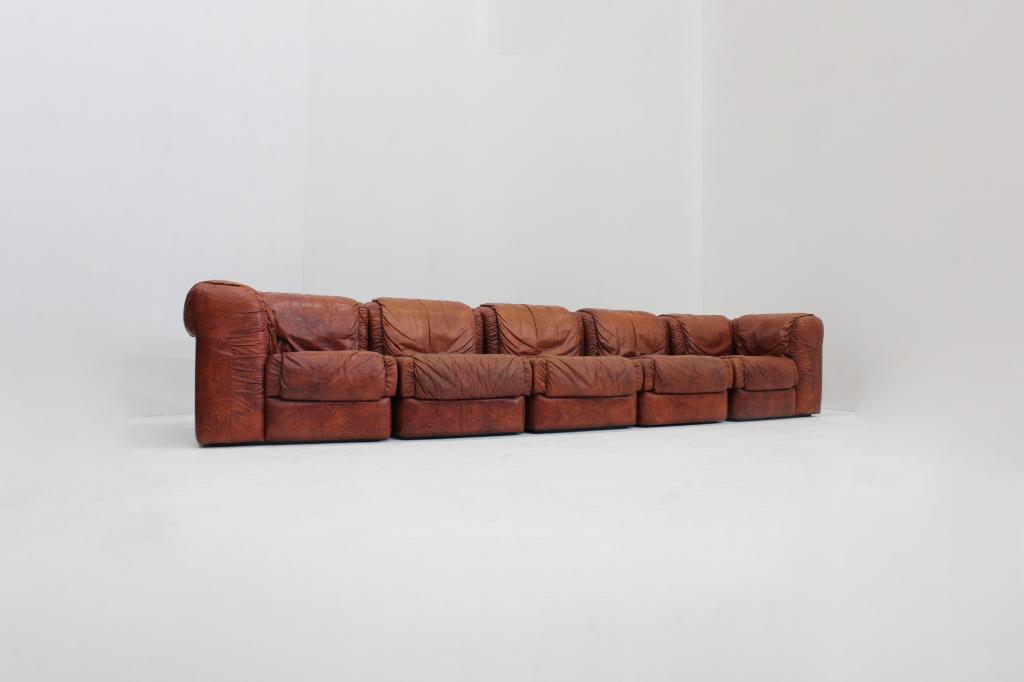 Vintage Italiaanse Seven Salotti Modulaire Sofa in leder, Huis en Inrichting, 250 tot 300 cm, Gebruikt, 125 tot 150 cm, Leer