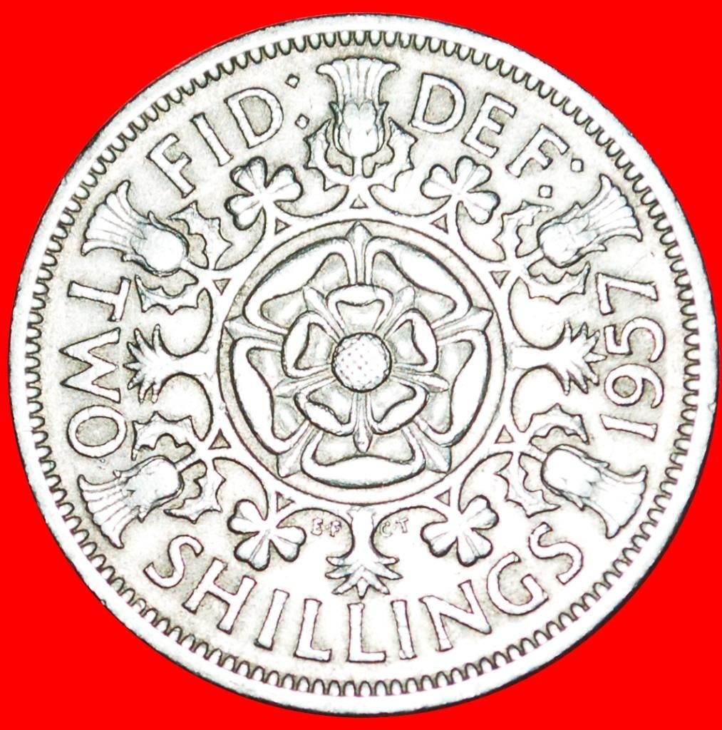 Ⰿ TUDOR ROSE (1953-1970): GREAT BRITAIN FLORIN 1957!, Ophalen of Verzenden, Overige landen, Losse munt