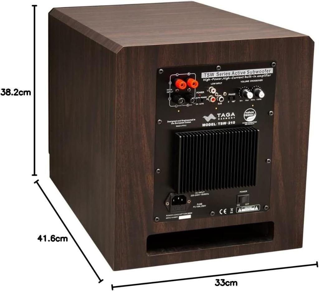Taga Harmony TSW 210 10'' Active subwoofer, Gebruikt, 60 tot 120 watt, Front, Rear of Stereo speakers, Ophalen