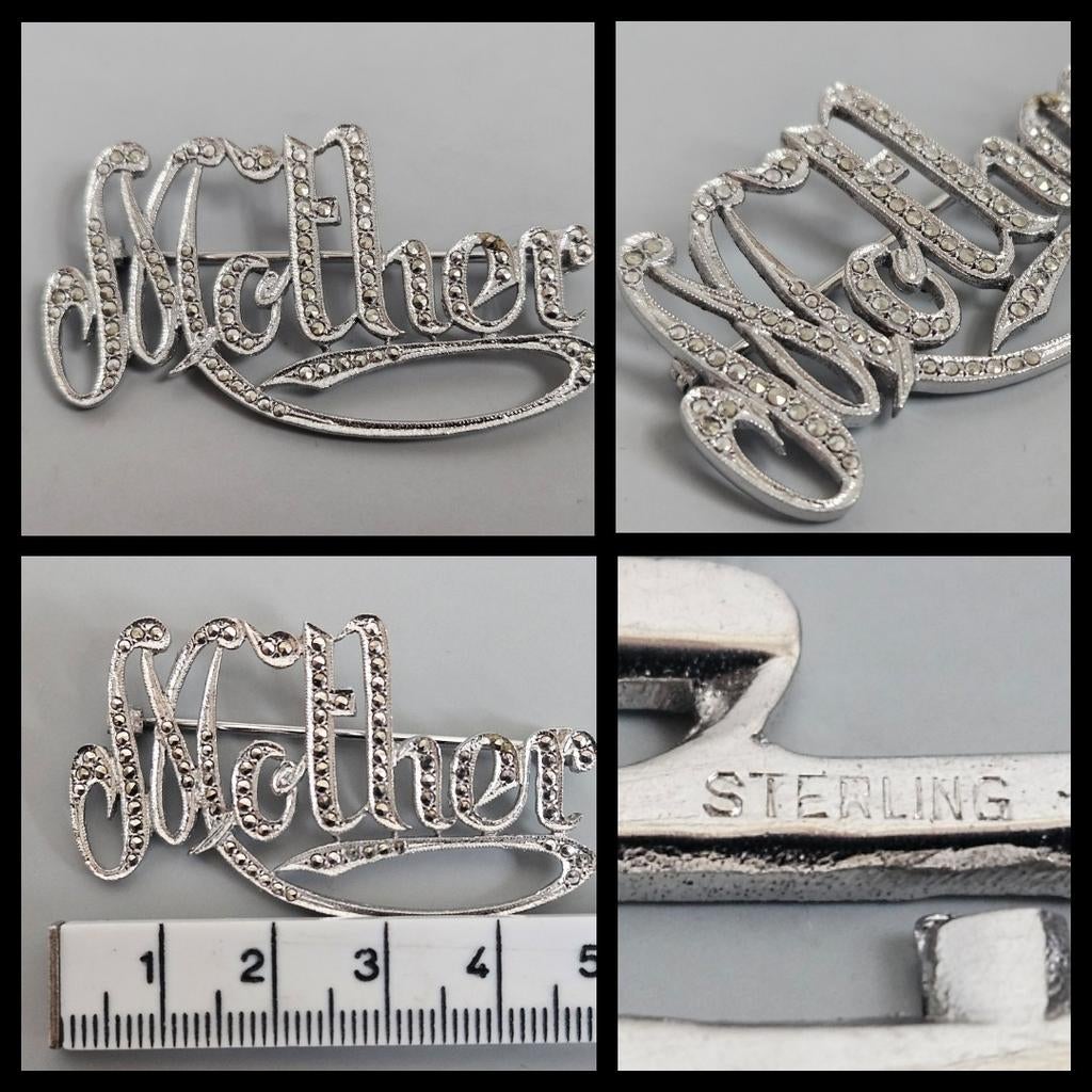 Zilver, sterling zilveren broche met markasiet,  Mother, Sieraden, Tassen en Uiterlijk, Antieke sieraden, Ophalen of Verzenden