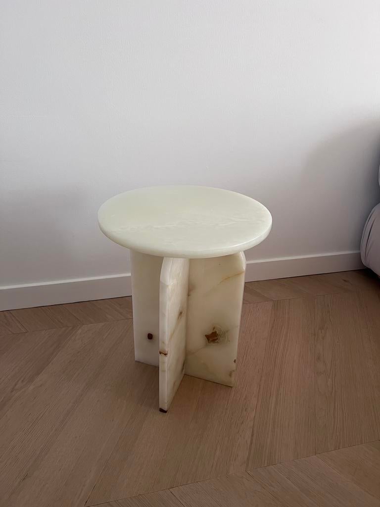Groene onyx marmer bijzettafel, Ophalen, Zo goed als nieuw, Hout