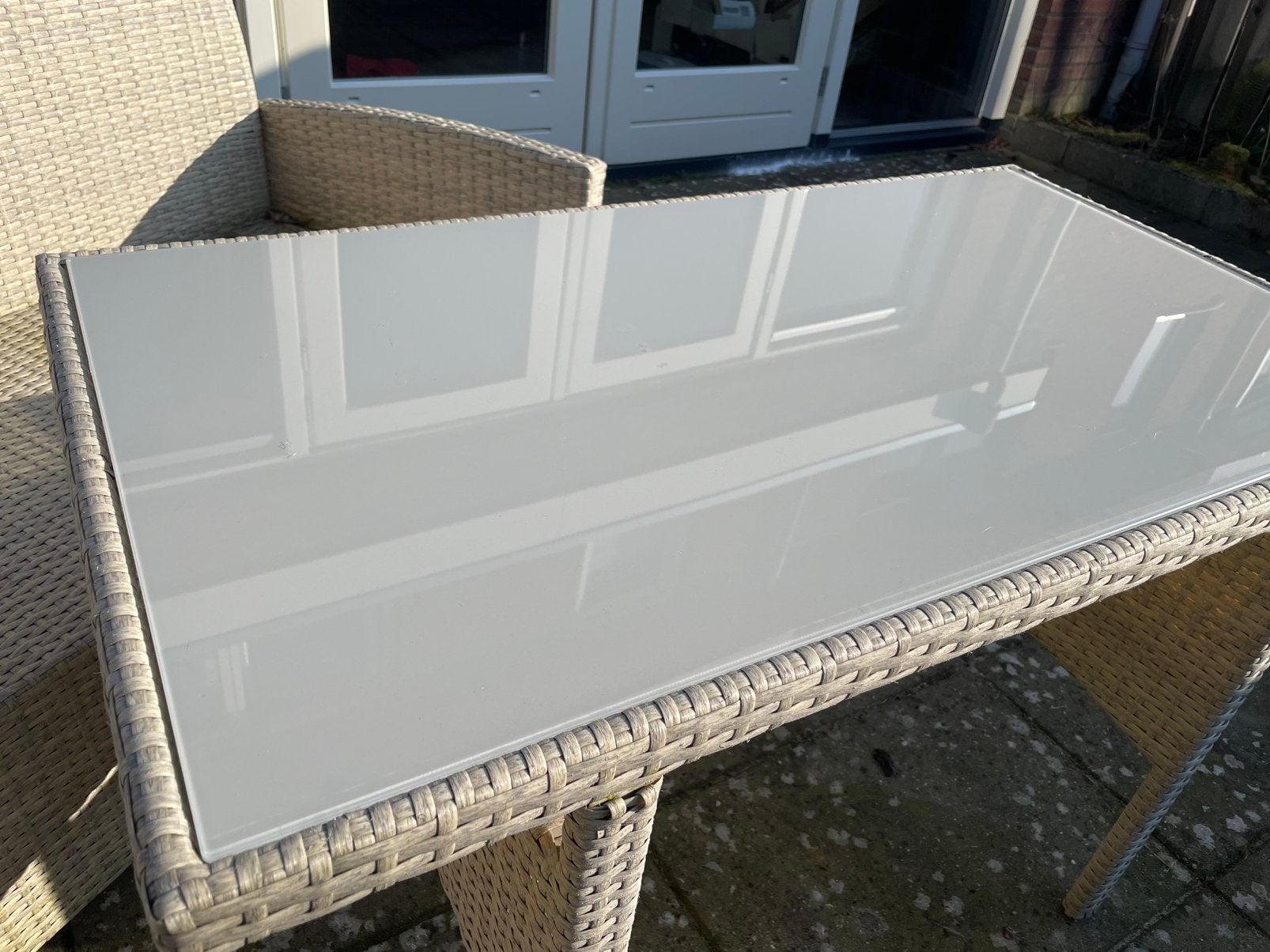 Tuintafel met glazen plaat, kunststof gevlochten riet NIEUW, Ophalen, Nieuw, Rechthoekig, Wicker