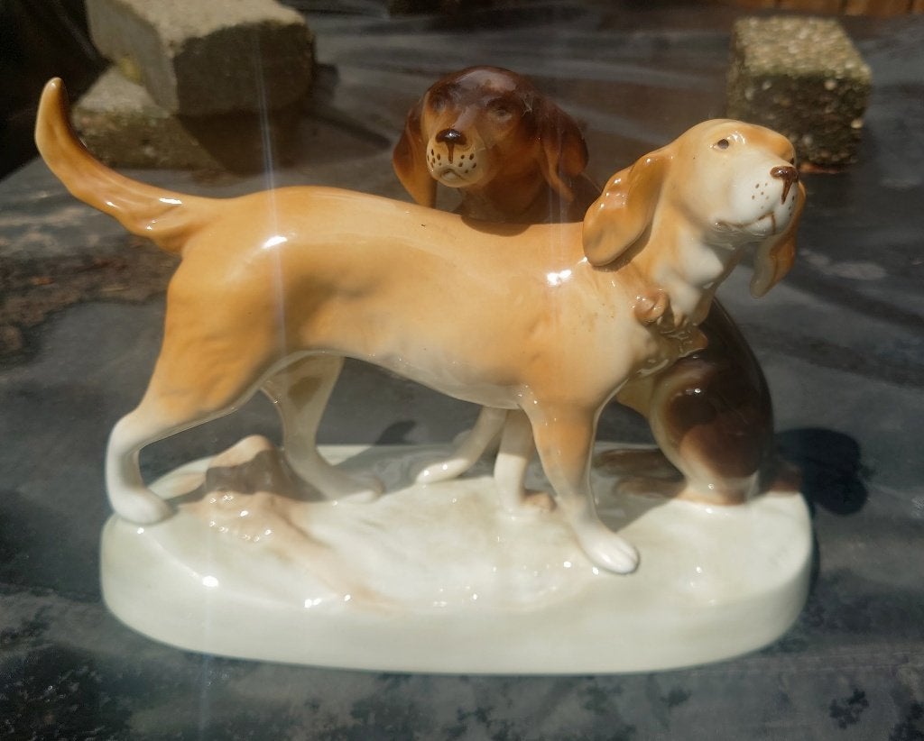 Royal Dux Porcelain Tsjechië, hand geschilderd twee honden, Antiek en Kunst, Ophalen of Verzenden