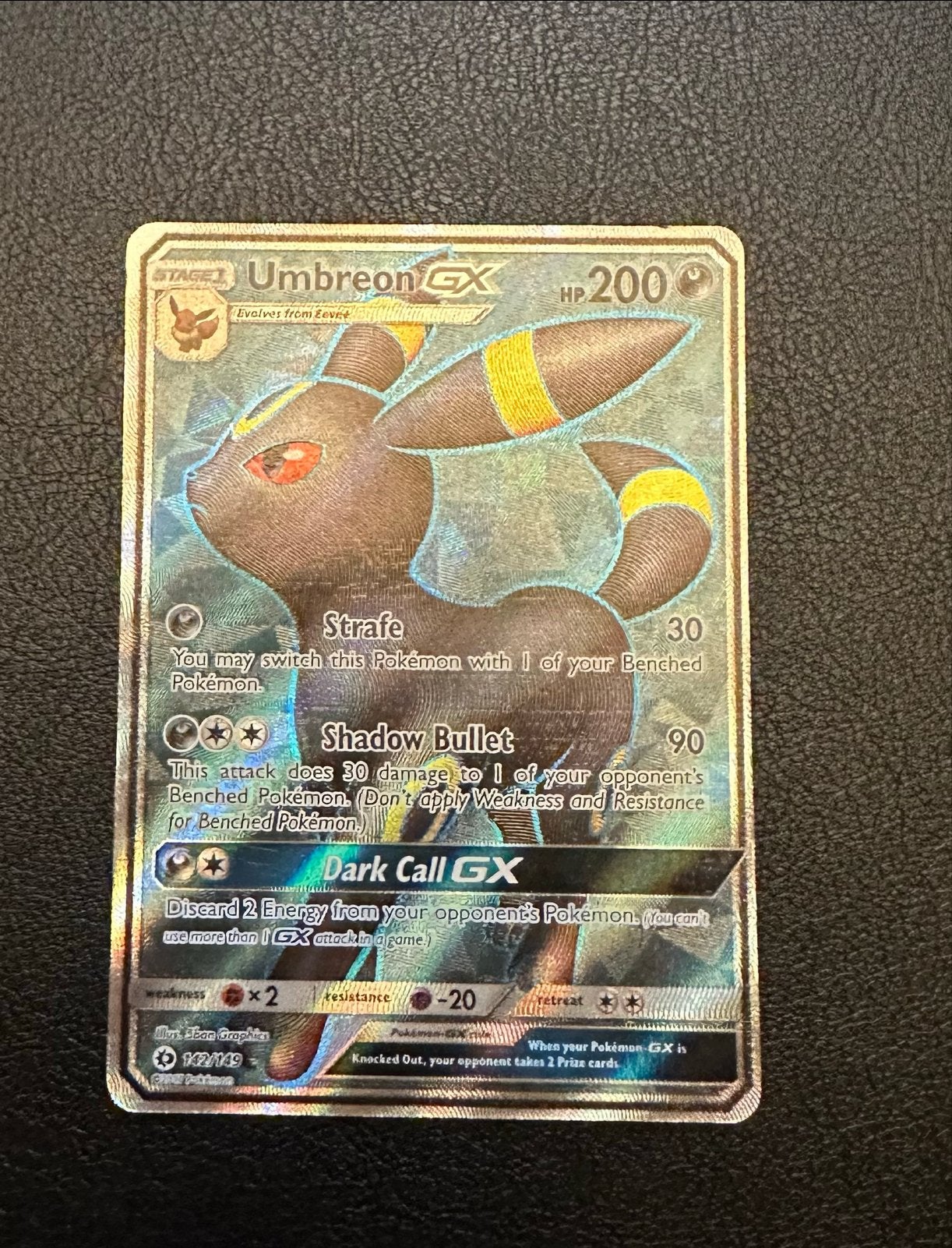 Umbreon GX 142/149 Full Art Pokémon Kaart Sun & Moon, Ophalen of Verzenden, Gebruikt, Losse kaart, Foil