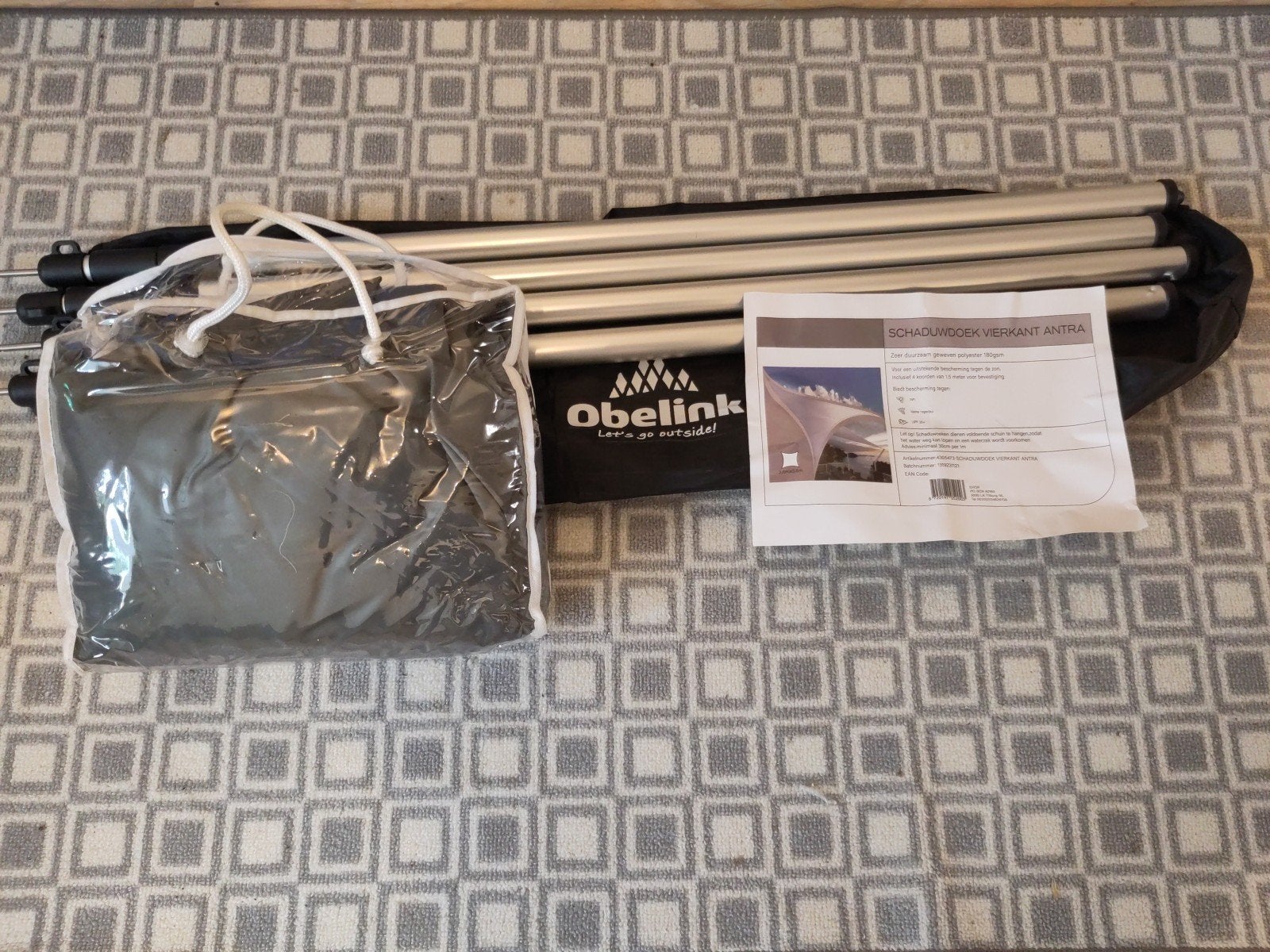 Schaduwdoek met stokken 3,6x3,6m (luifel/partytent), Ophalen of Verzenden, Zo goed als nieuw