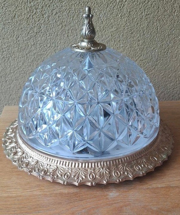 Plafondlamp plafonnière met geslepen glas jaren 50/60, Ophalen of Verzenden, Gebruikt, Glas, Klassiek, Modern, Kristal