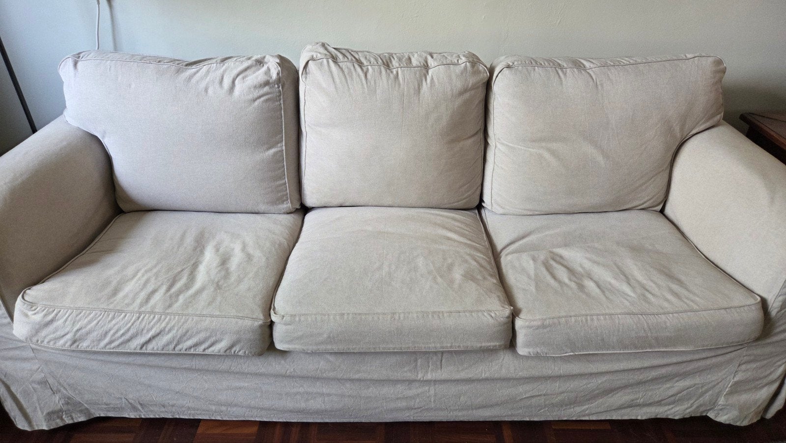 Ikea Ektorp 3-zitsbank met 3 hoezen en hocker, Ophalen, Gebruikt, Driepersoons, 75 tot 100 cm