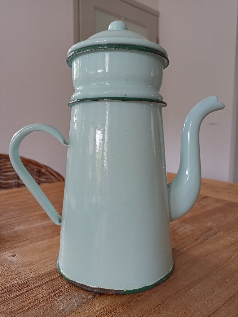 Mooie Mint-groene Franse emaille koffiepot, Antiek en Kunst, Antiek | Emaille, Ophalen of Verzenden