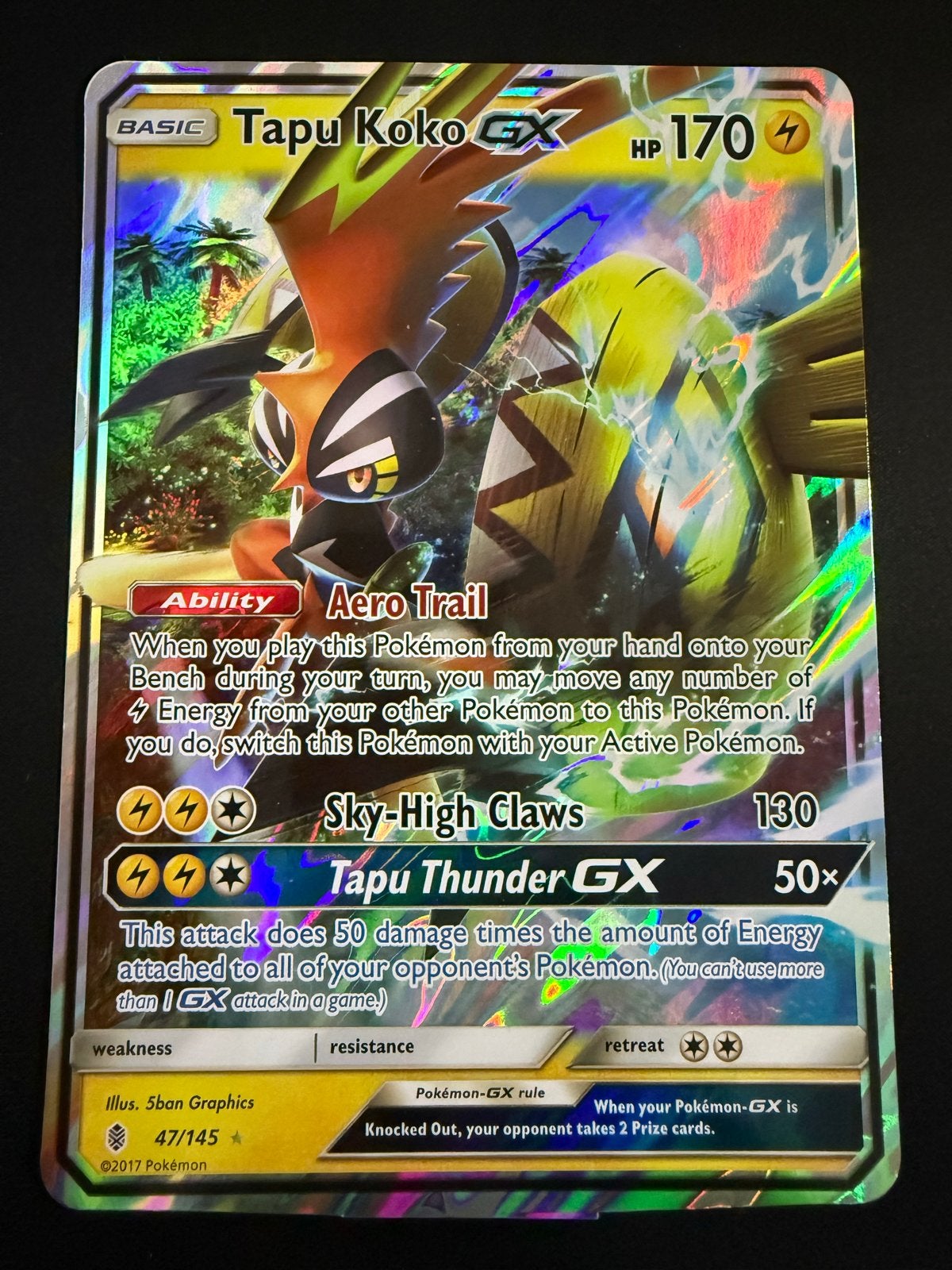 Pokémon TCG: Tapu Koko GX (47/145) Foil Kaart oversized, Ophalen of Verzenden, Zo goed als nieuw, Losse kaart, Foil
