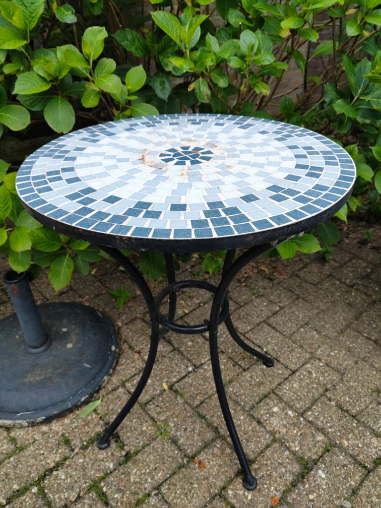 Bistro tafel Franse bistro mozaïek bijzettafel, Tuin en Terras, Tuintafels, Ophalen, Gebruikt, Rond, Overige materialen