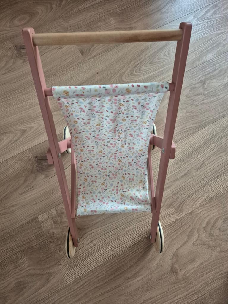 Houten poppenbuggy met bloemenprint, Ophalen, Gebruikt, Rij- of Hobbelspeelgoed