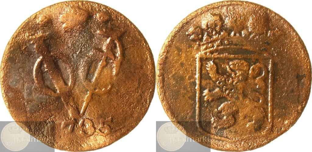 V.O.C. - Holland - Duit 1735 over 1730 jaartalwijziging, Ophalen of Verzenden, Vóór koninkrijk, Overige waardes, Losse munt