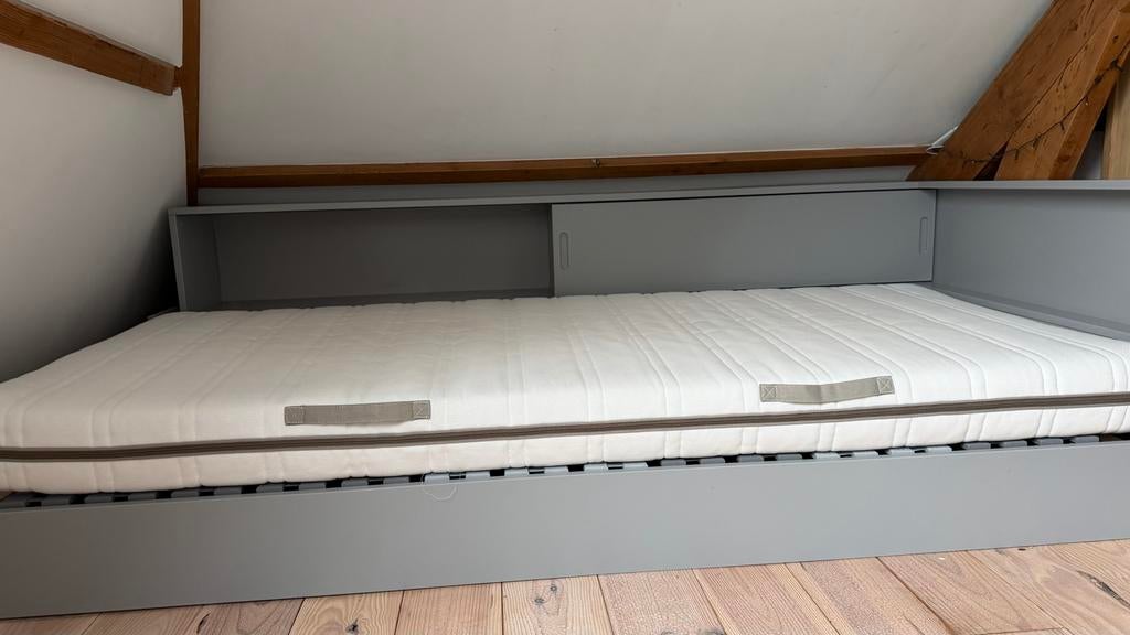 Woood hoekbed grenen grijs, Huis en Inrichting, Slaapkamer | Bedden, Zo goed als nieuw, Eenpersoons, 90 cm, Hout, Grijs, Ophalen