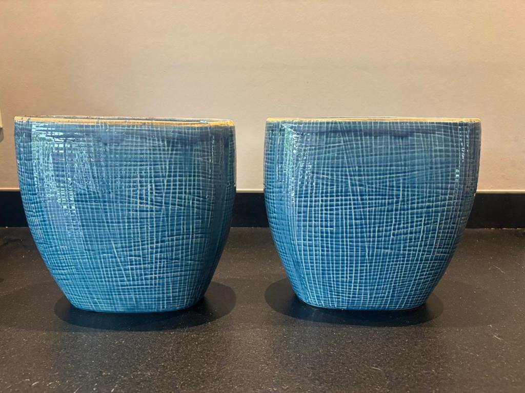 Super nette en mooi blauwe potten, Tuin en Terras, Bloempotten, Ophalen, Rond, Zo goed als nieuw, Aardewerk