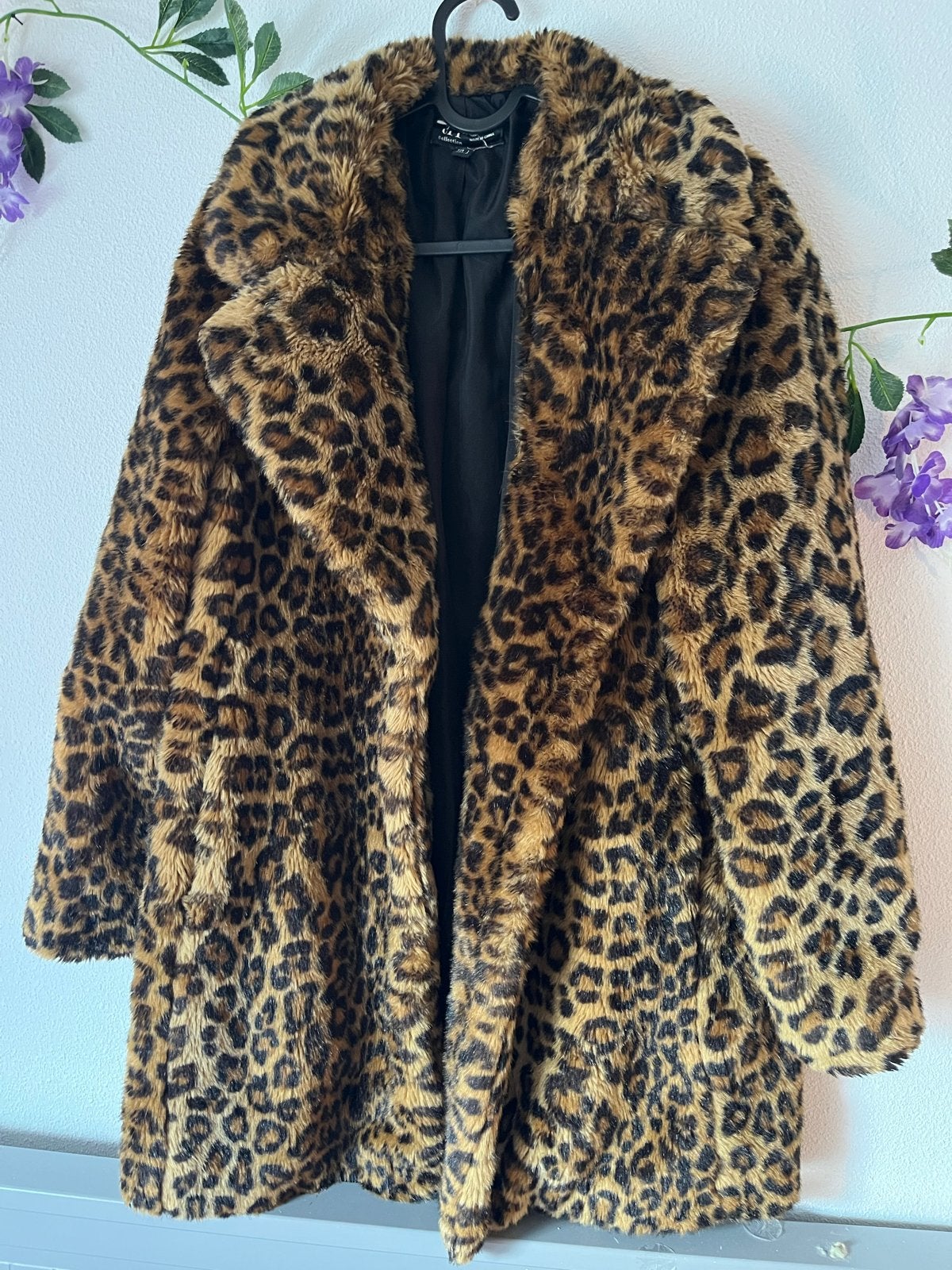 Leopard print faux fur jas - Maat M, Ophalen of Verzenden, Zo goed als nieuw, Maat 38/40 (M), Bruin
