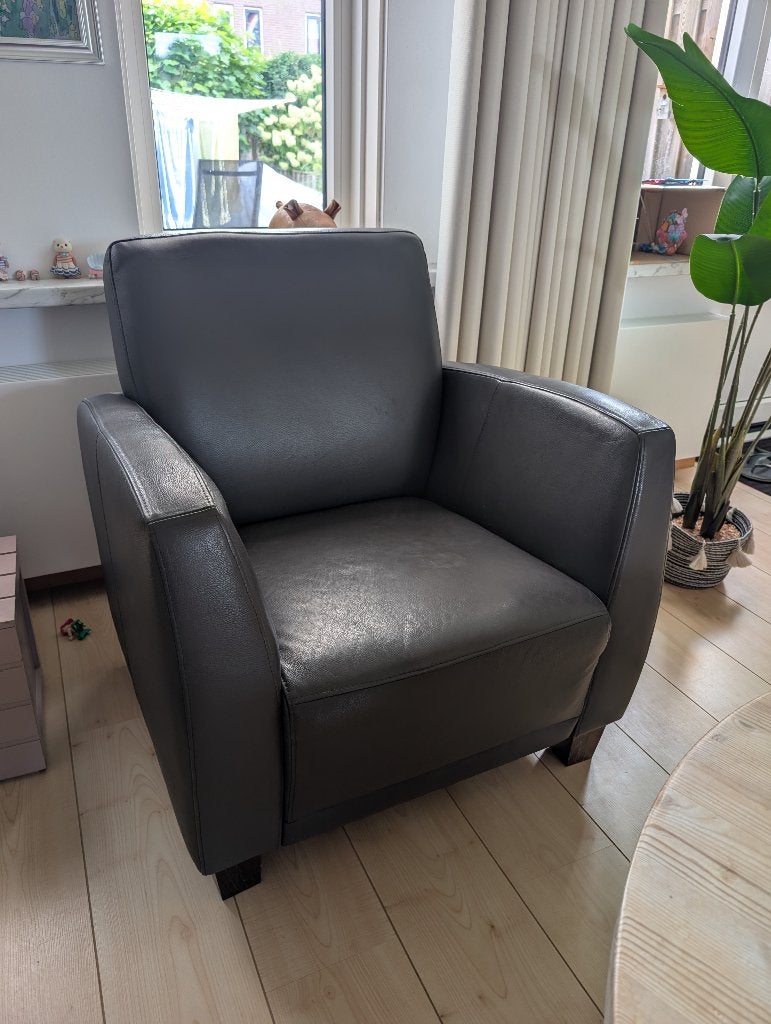 1x Lorenso fauteuil "Catania" leer, antraciet, Ophalen, Gebruikt, 50 tot 75 cm, Leer