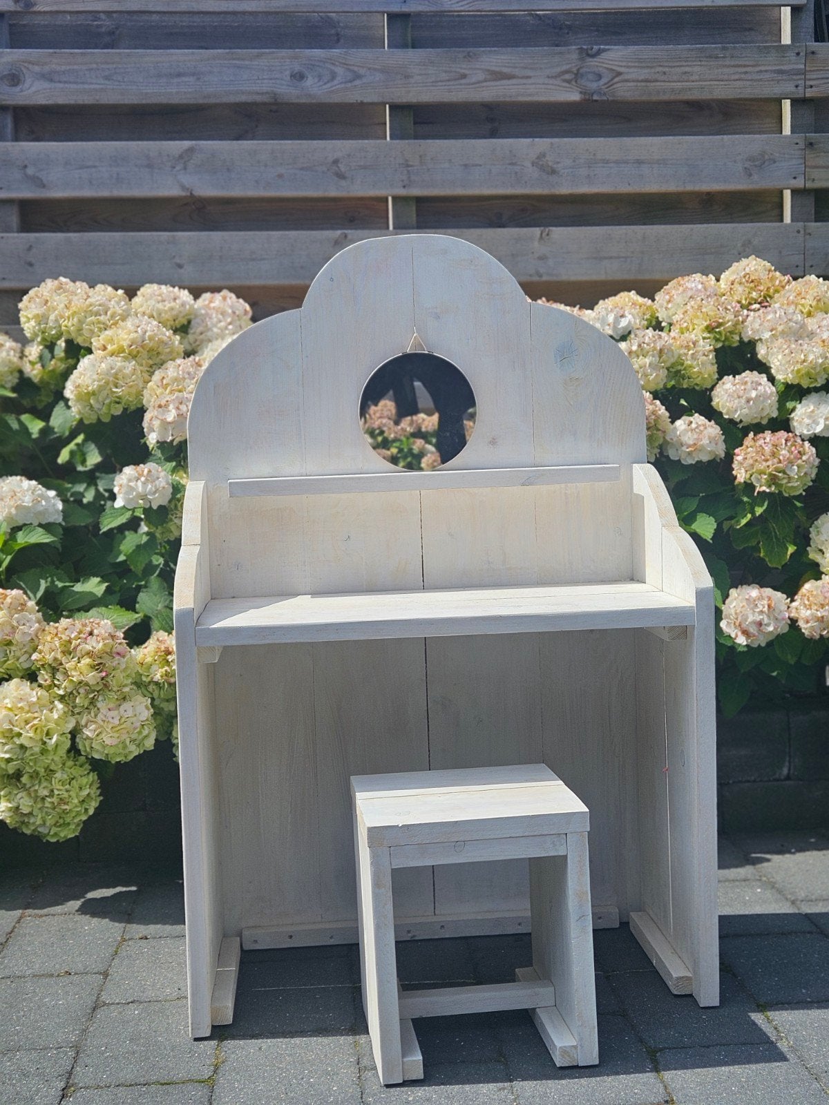 Steigerhouten kaptafel met krukje - 78x120x42 cm, Ophalen