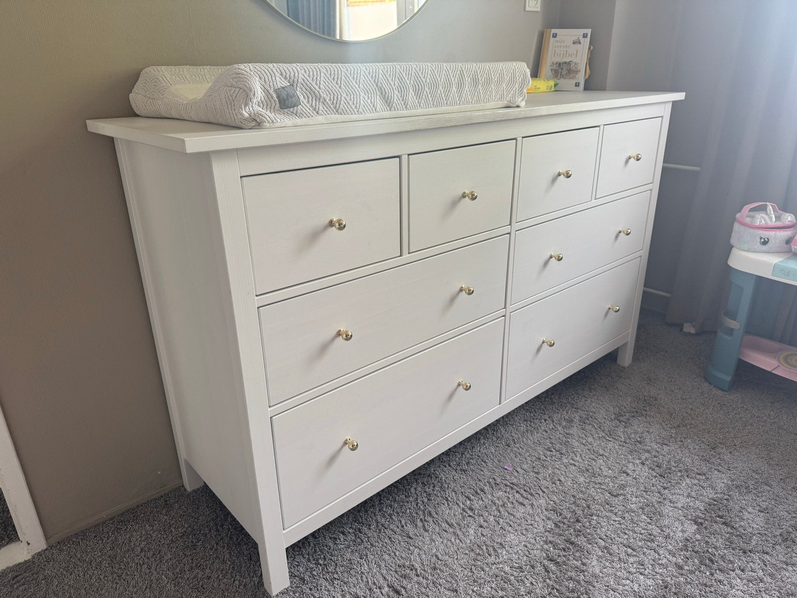 IKEA Hemnes ladekast met gouden knoppen, Ophalen, 5 laden of meer, 100 tot 150 cm, 150 tot 200 cm