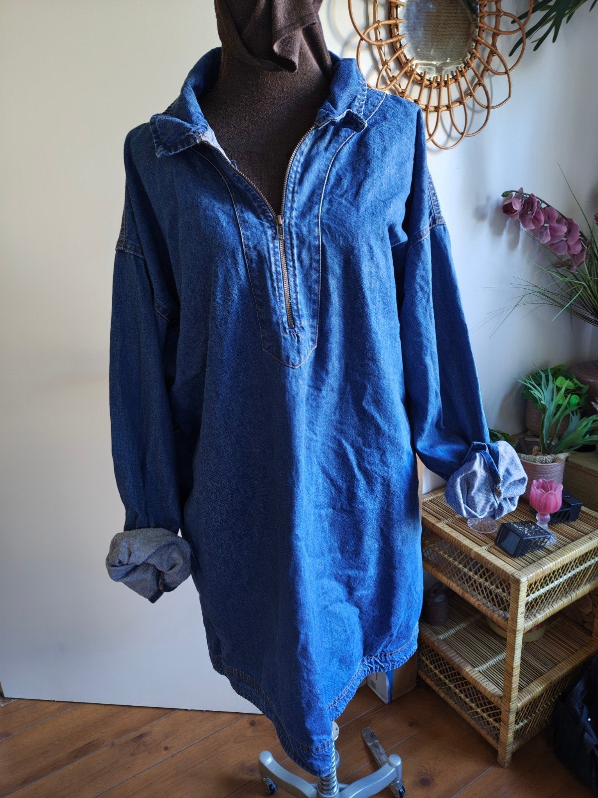 spijker tuniek jurk 52 54 boohooo, Ophalen of Verzenden, Zo goed als nieuw, Blauw, Blouse of Tuniek