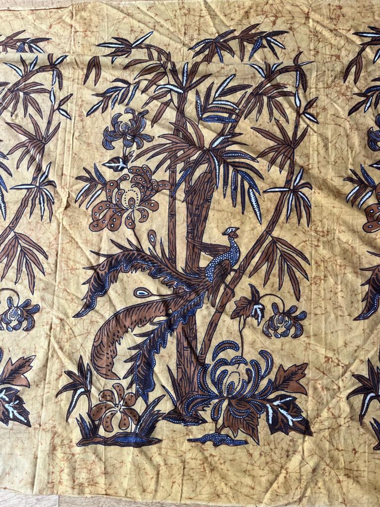 Oude Batik Stof met Pauw en Bamboe Patroon - 2,05x1,05 m, Ophalen of Verzenden