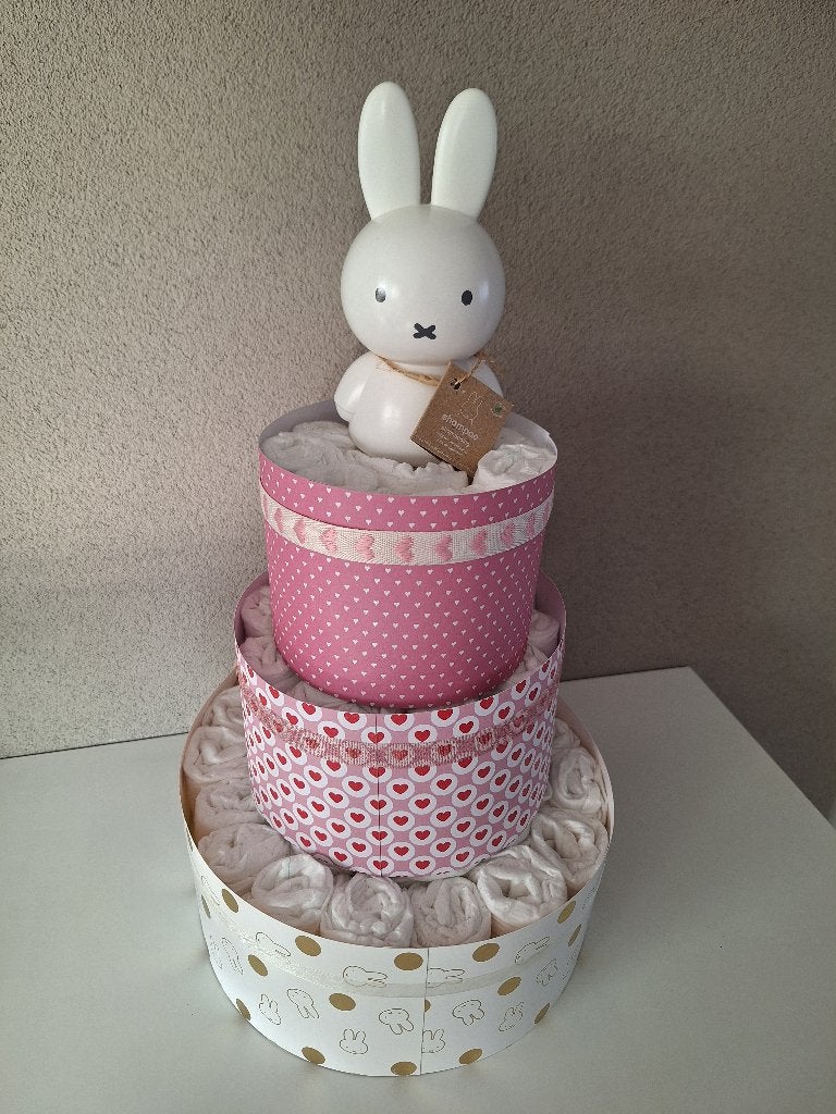Luiertaart drielaags - Roze hartjes, Ophalen of Verzenden, Nieuw, Kraamcadeau