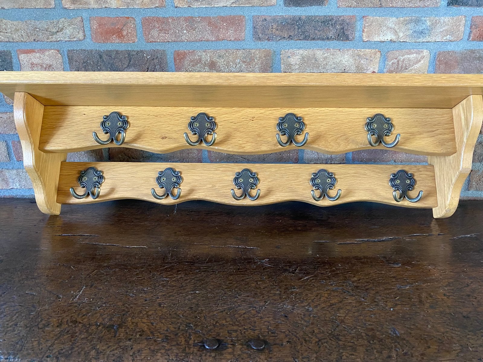 Vintage blank eiken wandkapstok, Huis en Inrichting, Gebruikt, Minder dan 100 cm, Hout, Ophalen