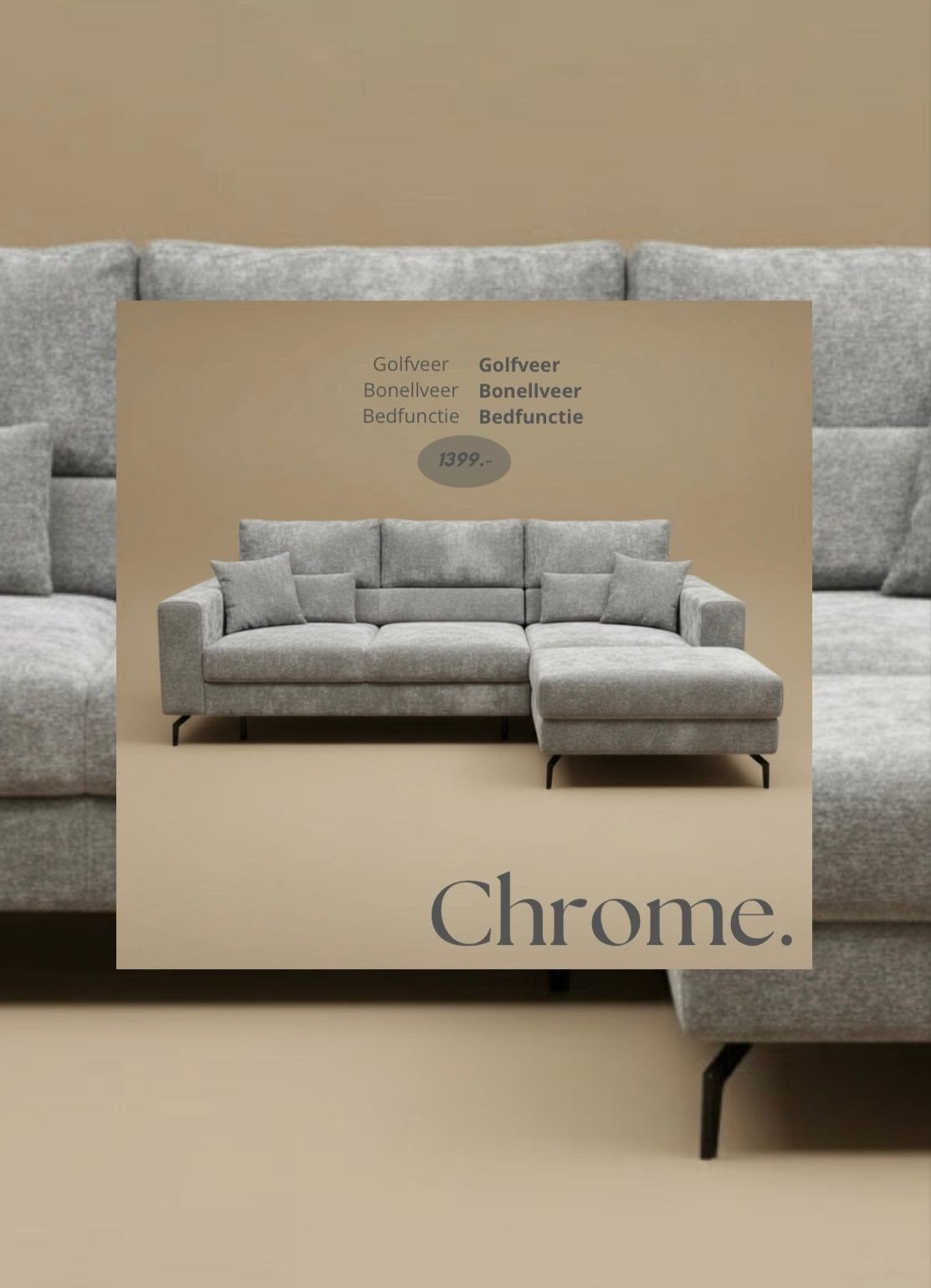 Gloednieuwe luxe Chrome hoekbank, Ophalen, 125 cm of meer, Kelvinstraat 6 8912BA, 125 cm of meer
