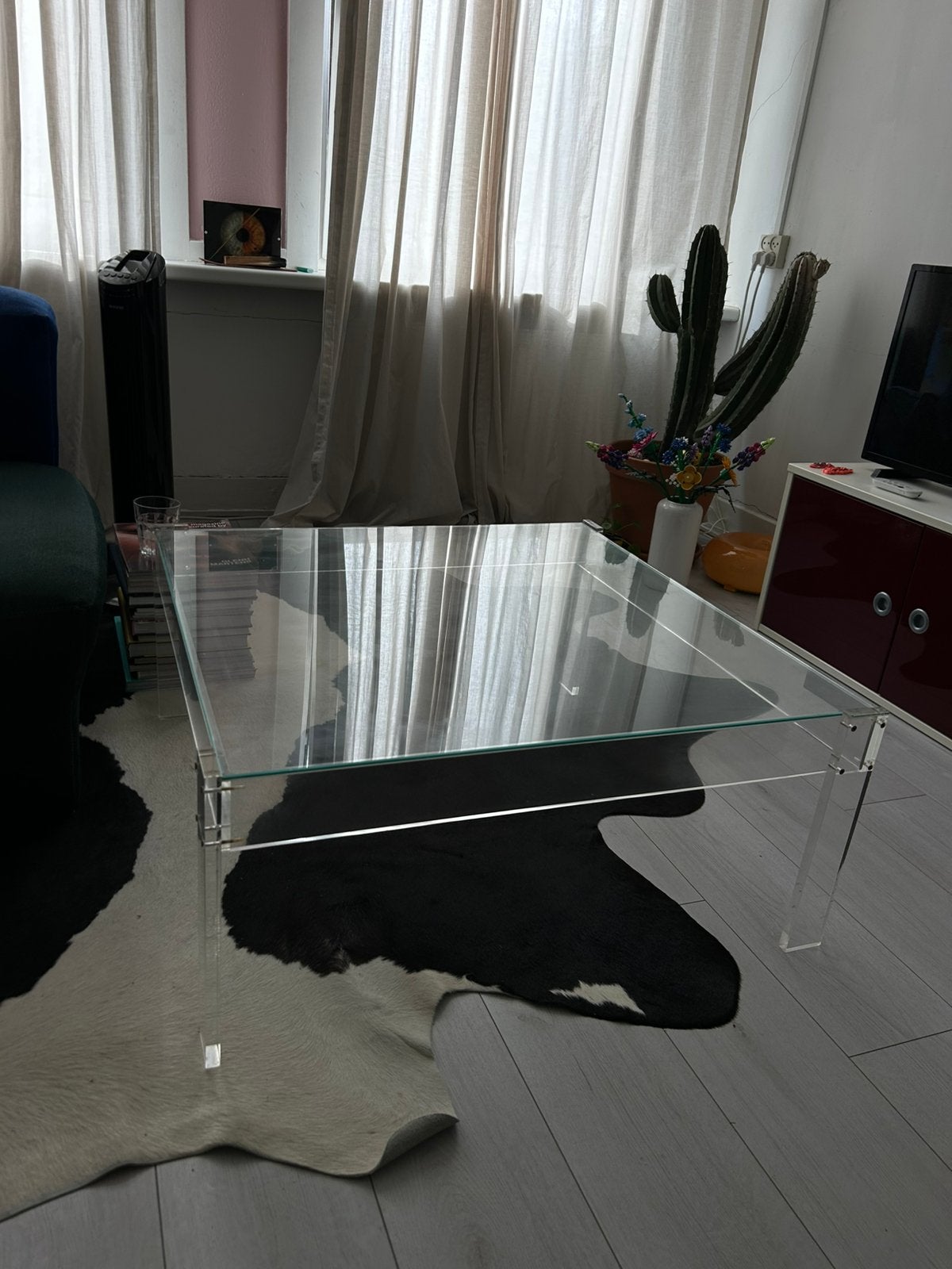 Mid-Century Vintage Glass Coffee Table 1970s, Huis en Inrichting, Tafels | Salontafels, Ophalen, Gebruikt, 50 tot 100 cm, Vierkant