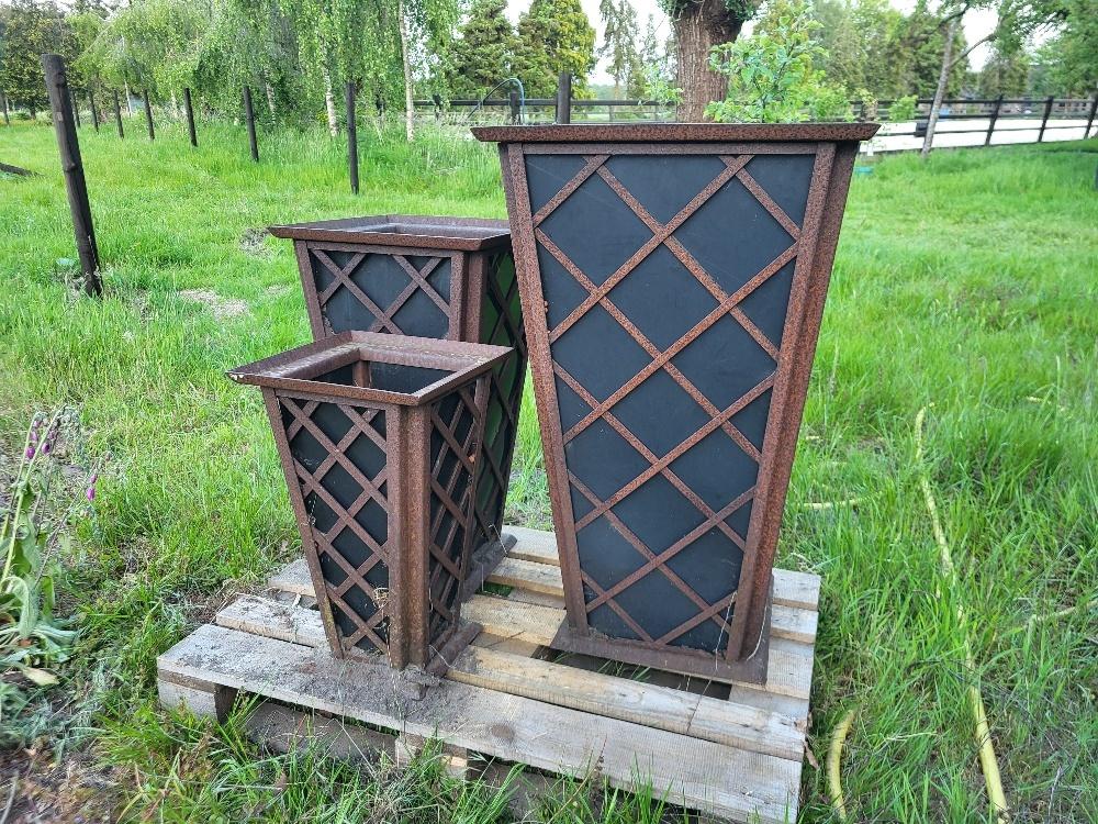 Set van 3 grote bloempotten, 0,60 en 0,80 en 1m hoog, Ophalen, Gebruikt, 40 cm of meer, Metaal