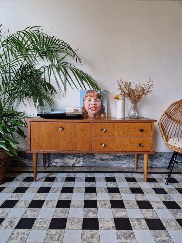 Vintage midcentury dressoir | platenspeler meubel | kast, Ophalen, Gebruikt, 100 tot 150 cm, Vintage