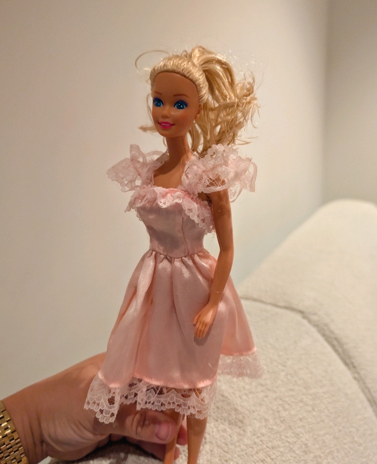 Vintage Mattel Barbie Pop (1976 in nek) met roze jurk, Ophalen of Verzenden, Zo goed als nieuw, Pop