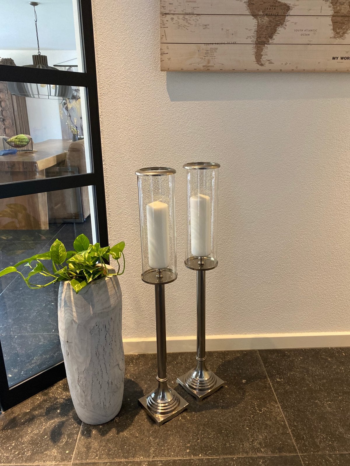 Prachtige set hoge verzilverde kandelaars, Huis en Inrichting, Ophalen, Wit, Zo goed als nieuw, 75 cm of meer