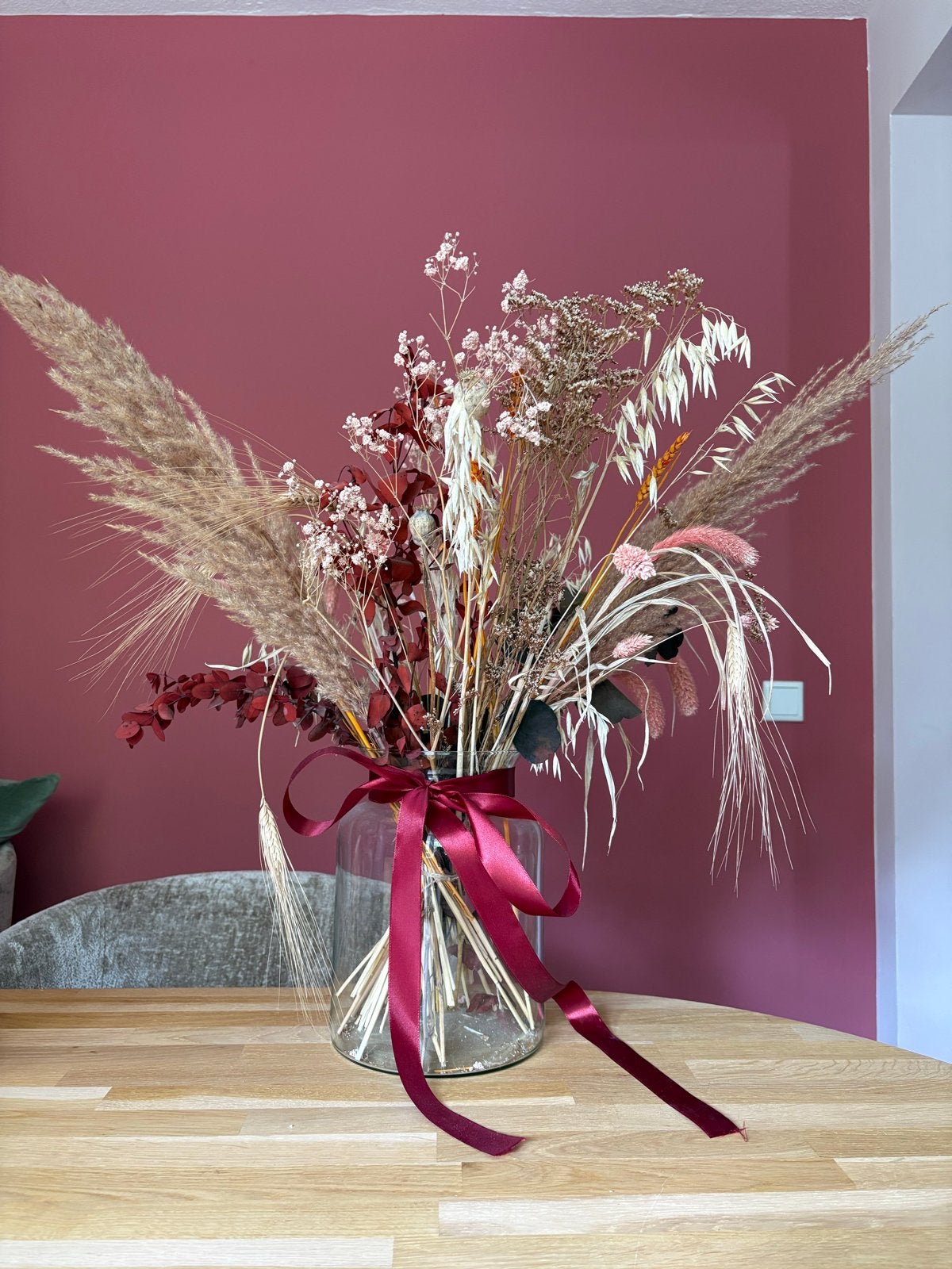 Grote vaas met droogbloemen boeket, Ophalen, Meerkleurig, Geschikt voor droogbloemen, Glas