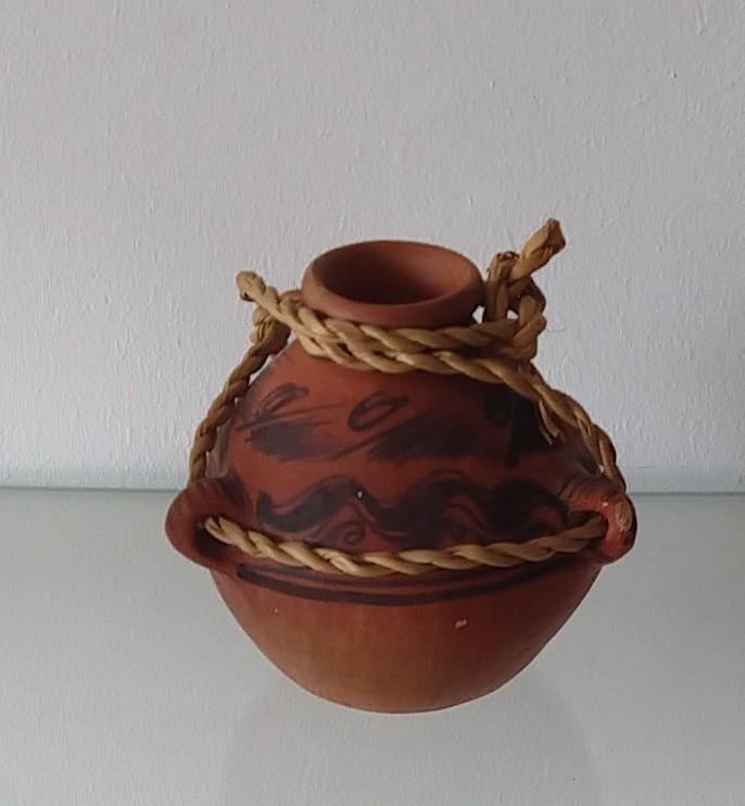primitive clay pre-colombian style Jar met touw, volgnr 4, Ophalen of Verzenden