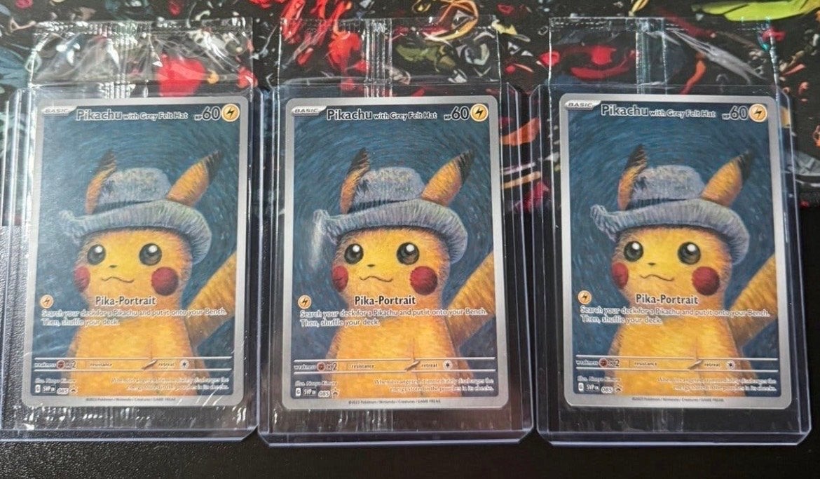 Pikachu met Grijs Vilt Hoedje Pika-Portrait Pokémon Kaart, Ophalen of Verzenden, Nieuw, Losse kaart