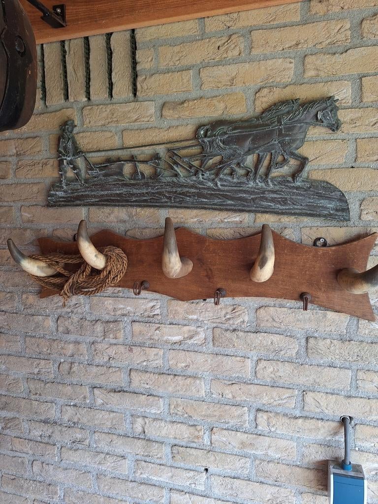 Unieke kapstok met koeienhoorns en haken - Keet/Mancave, Gebruikt, Minder dan 100 cm, Hout, Ophalen