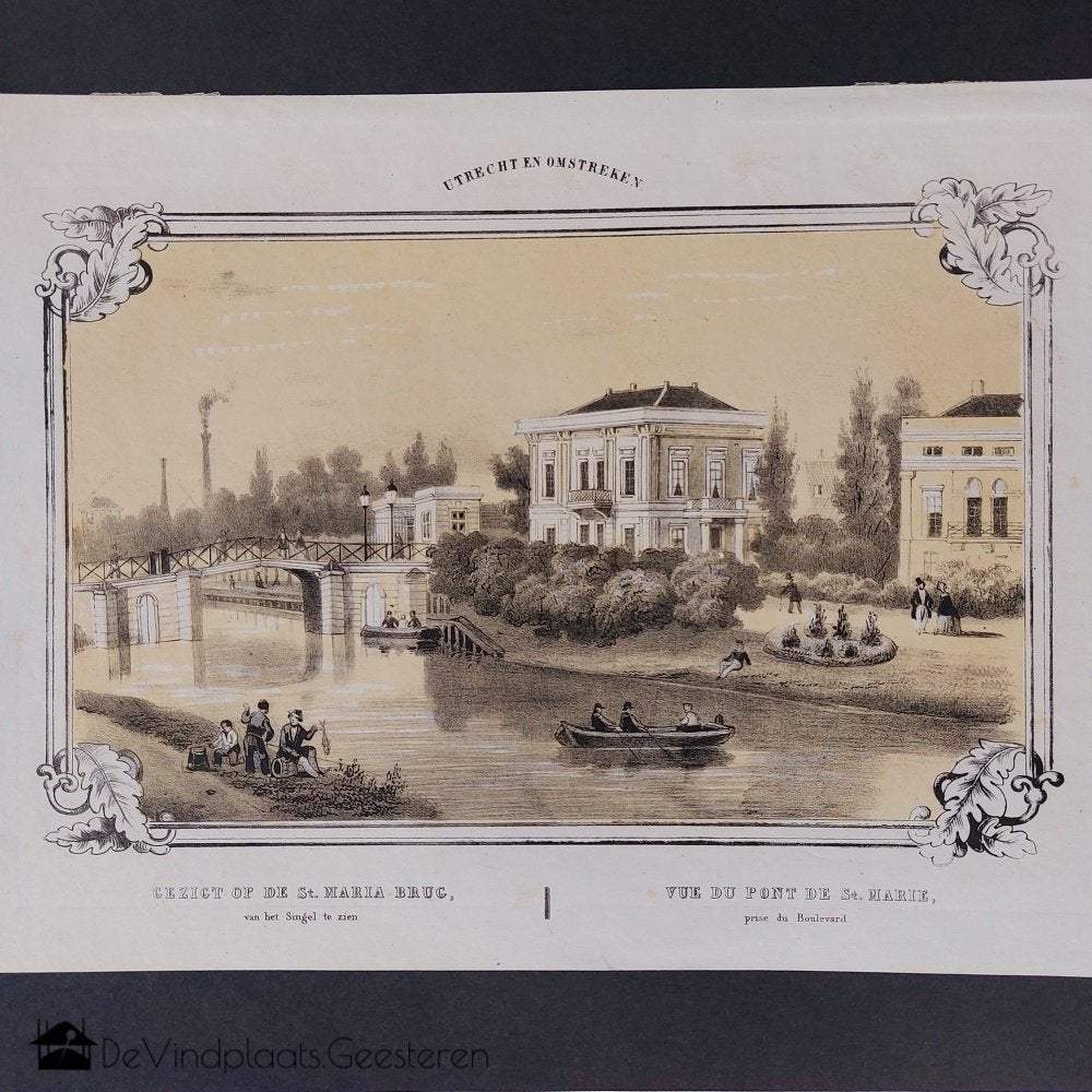 Antieke koffieprent Mariabrug Utrecht, Antiek en Kunst, Ophalen of Verzenden, Overige onderwerpen, Lithografie