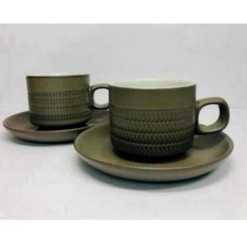 Vintage Denby Camelot Chevron 1961 2x kop en schotel servies, Ophalen of Verzenden