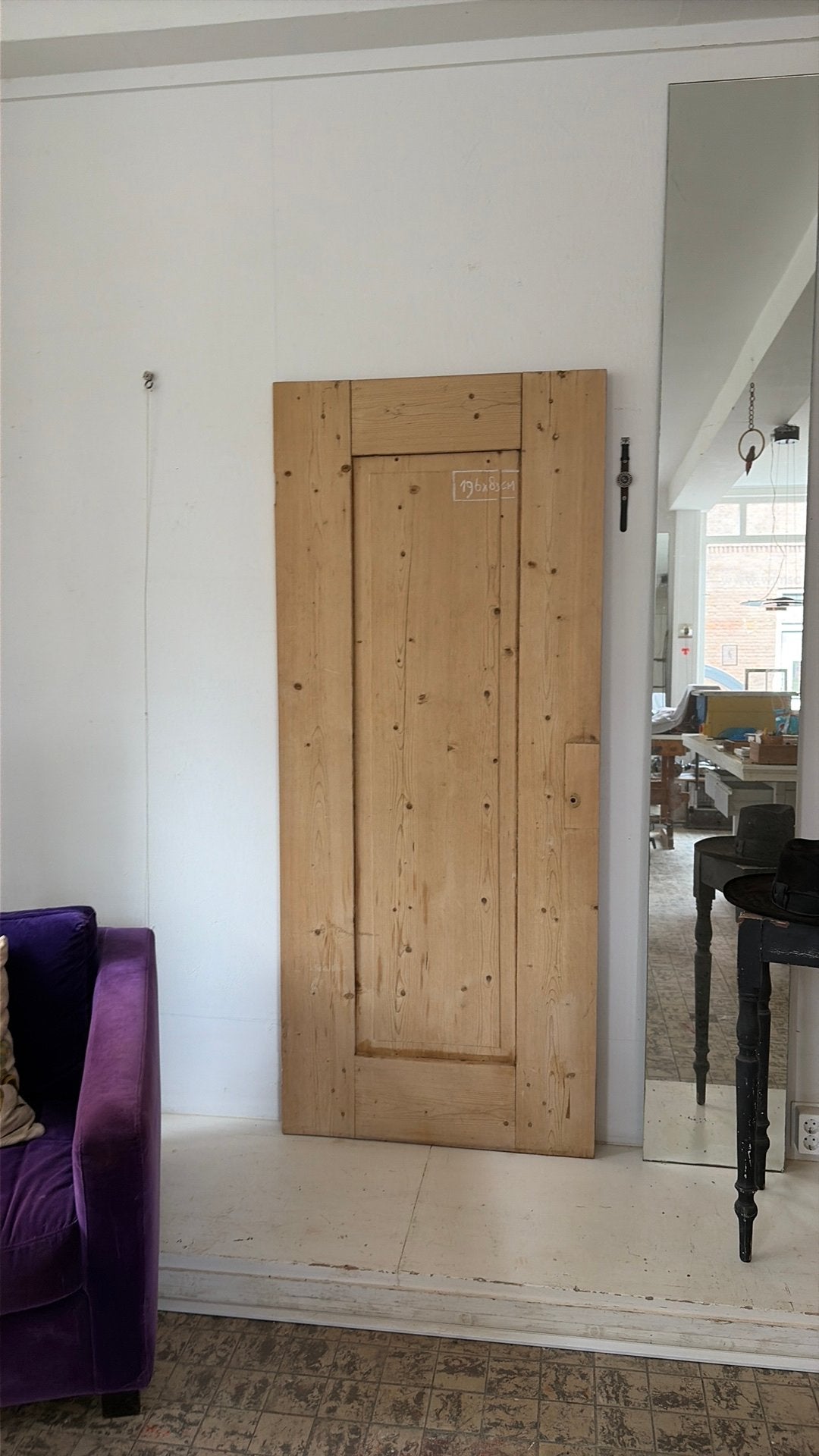 Antieke deur geloogd, Ophalen, Gebruikt, 80 tot 100 cm, Binnendeur