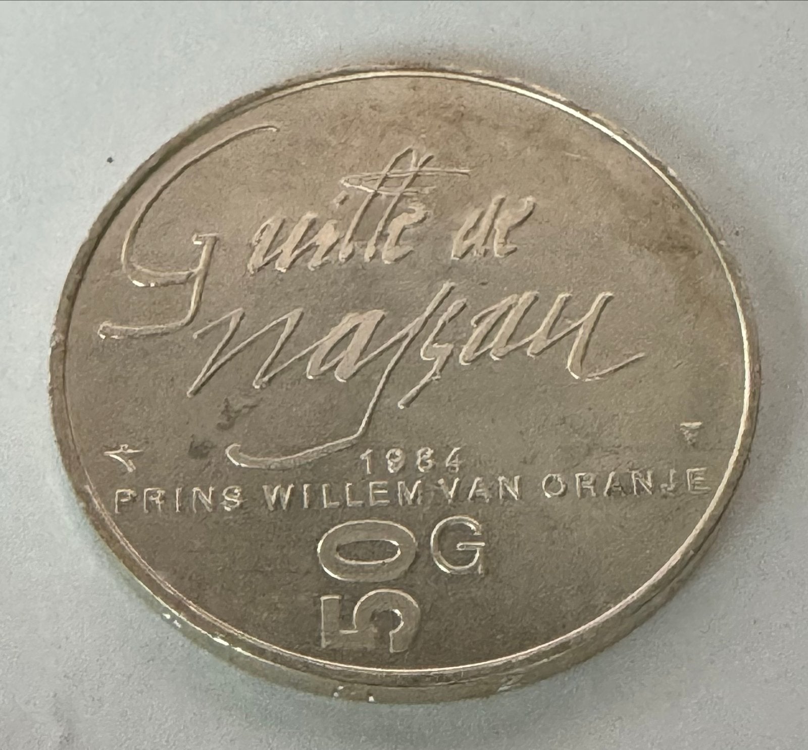 Zilveren 50 Gulden Munt 1984 Prins Willem van Oranje, Koningin Beatrix, Zilver, Ophalen of Verzenden, Losse munt