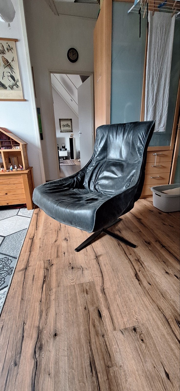 Lederen fauteuil cq draaistoel met hocker, Ophalen, Industrieel, 50 tot 75 cm, Leer