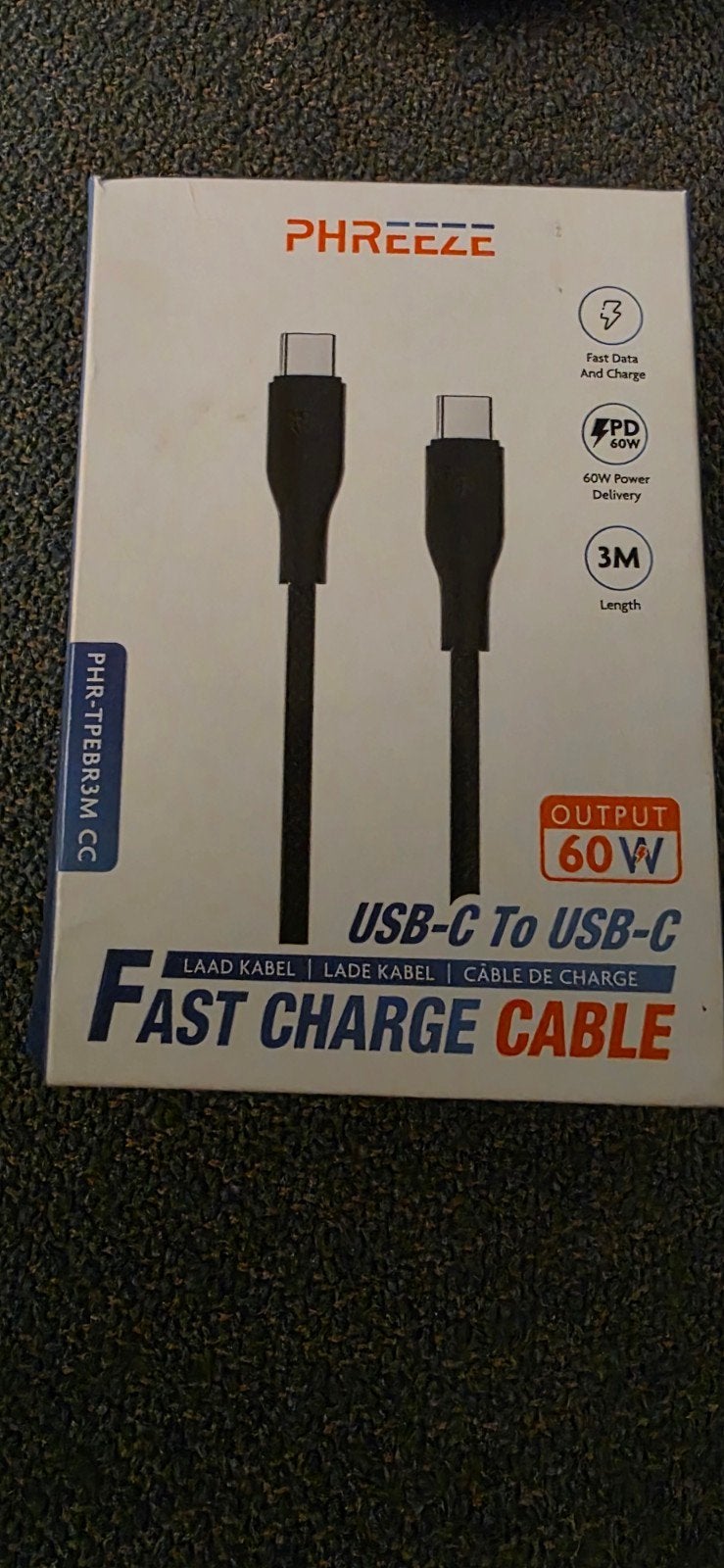 PHREEZE USB-C Snellader 25W met 3m USB-C naar USB-C kabel, Universeel, USB-C, Verzenden, Nieuw