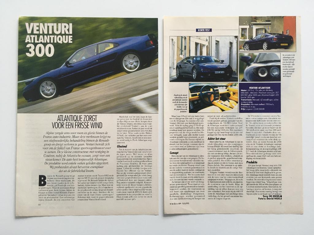 Artikel Venturi 300 Atlantique, Boeken, Auto's | Folders en Tijdschriften, Ophalen of Verzenden, Zo goed als nieuw, Overige merken