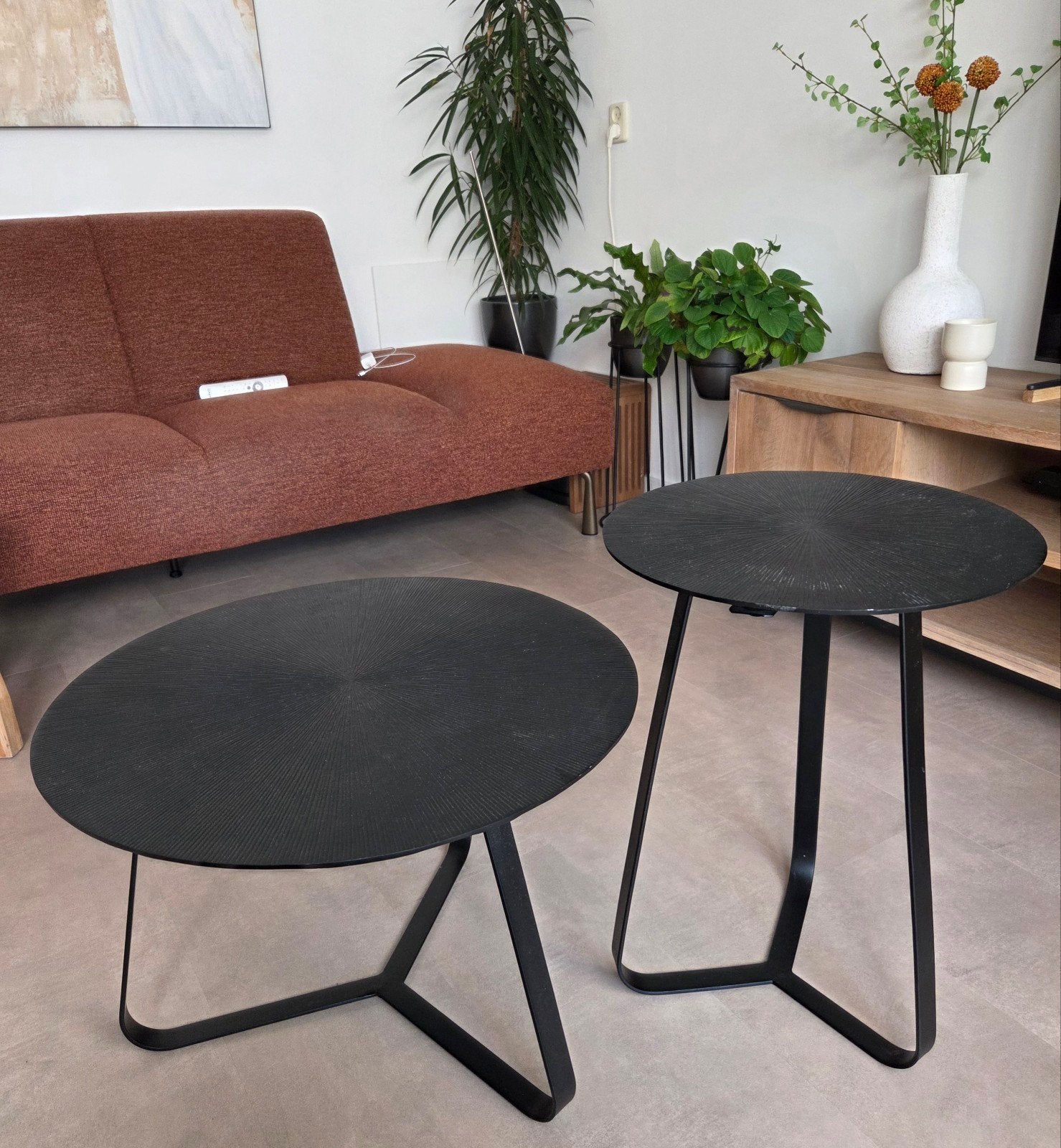 PTMD bijzettafels, set, in zwart, Ophalen, 50 tot 100 cm, Rond, 50 tot 100 cm