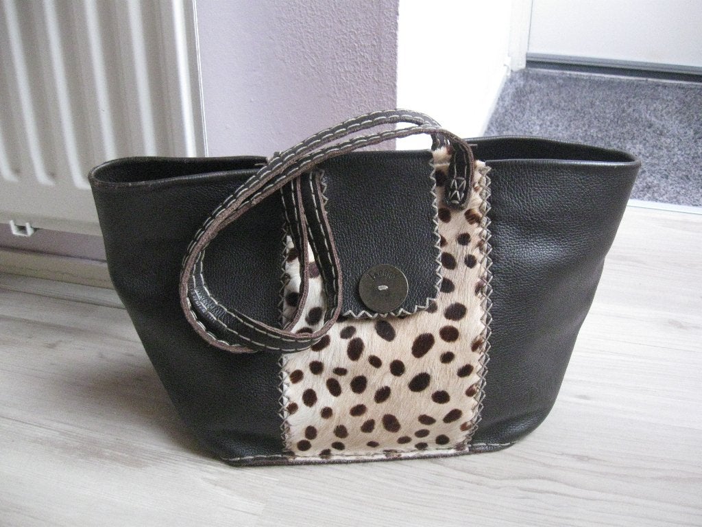 TSONGA apart leren tas shopper met vacht huid haar als nieuw, Ophalen of Verzenden, Zo goed als nieuw, Bruin, Shopper