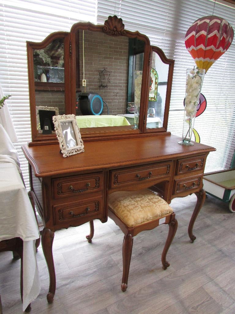 Barok eiken kaptafel 3 luik spiegel queen anne stijl 325,00, Huis en Inrichting, Tafels | Kaptafels, Zo goed als nieuw, 150 tot 200 cm